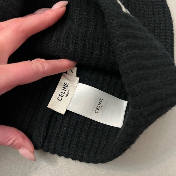 Celine Black Beanie Hat in Ribbed Wool Unisex - Picture 5 of 6